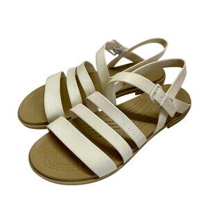 Crocs Womens White Sandals Size 9 Casual Strappy Buckle Flats
